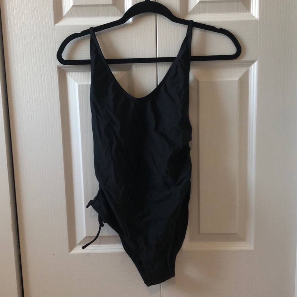 Black one piece swimsuit , laced up sides